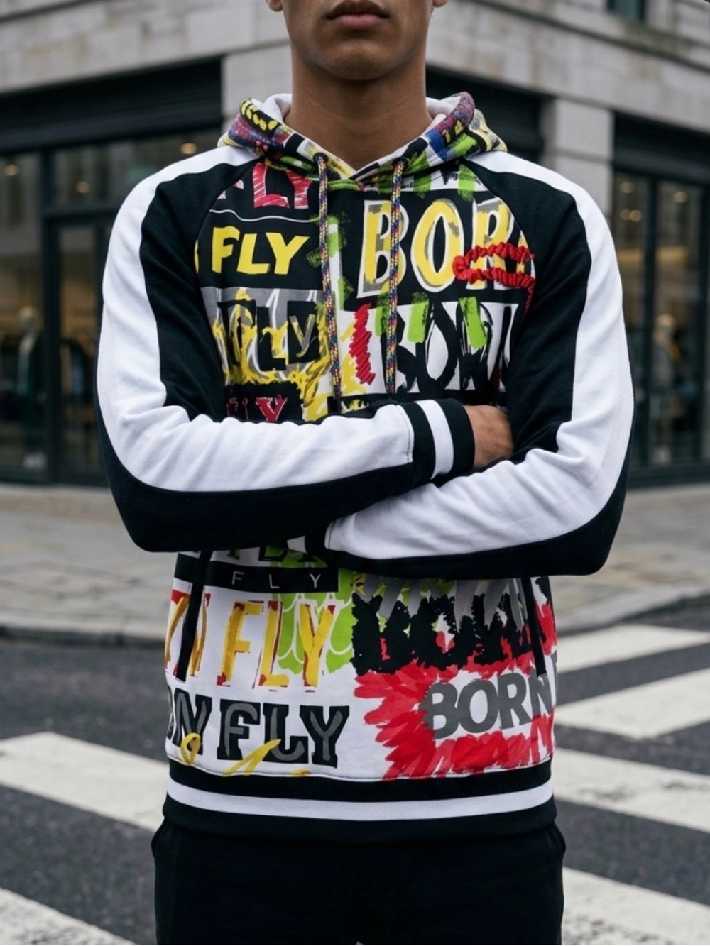 Born Fly Men's Graphic Print Hooded Sweatshirt Size XLG